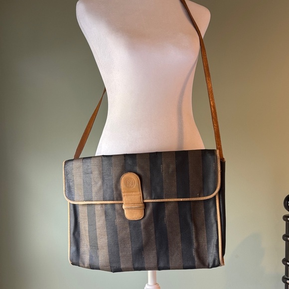 Vintage Fendi Black and Tan Striped Clutch/ Crossbody Bag with removable strap - Picture 1 of 6